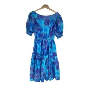 H Bar C Ranch Wear Blue Floral Patio Dress Scoop Neck Square Dance Dress Medium?